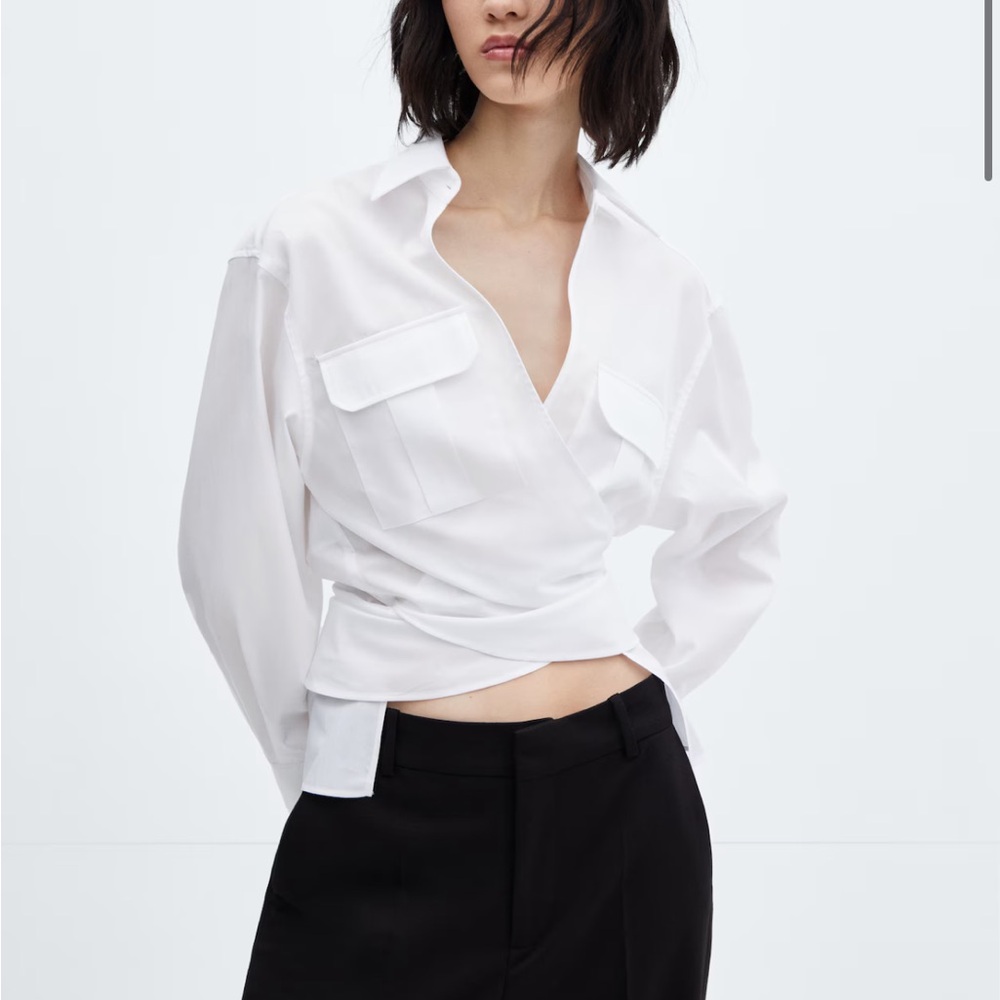 Mango white tie blouse